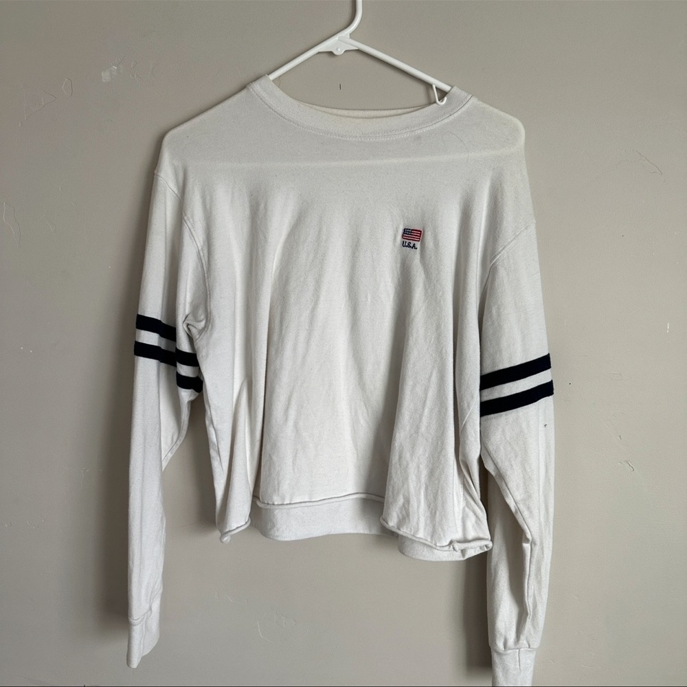 John Galt USA Cropped Long Sleeve – White/Navy